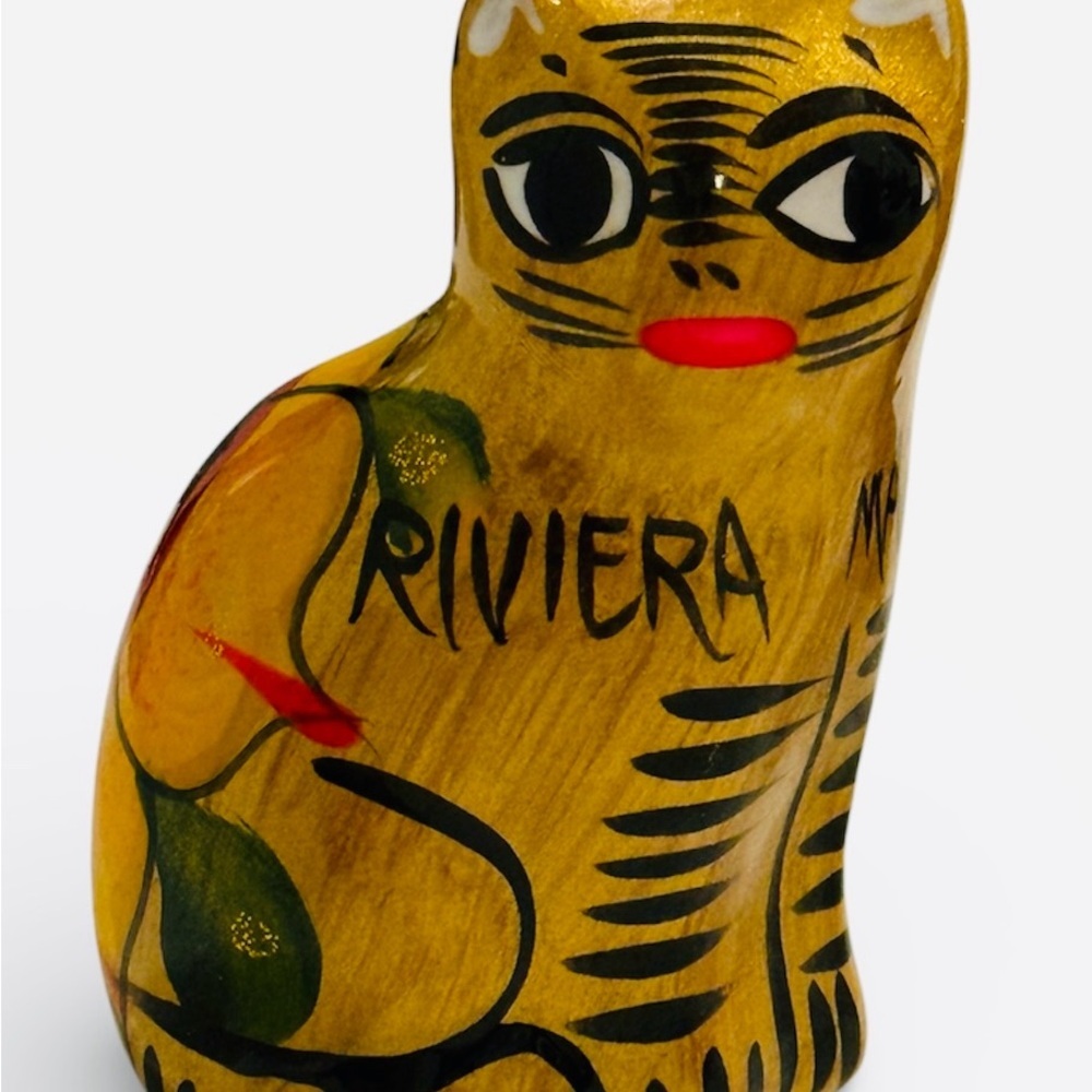 Vintage Mexican Folk Art Pottery Cats - Set of 2 - Hand Painted Riviera Maya - Picture 8 of 10